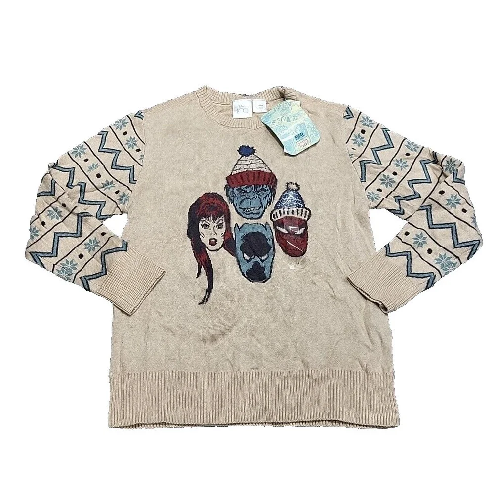 Boys Disney 100 Marvel Holiday Sweater Medium Size 8 Beige M
